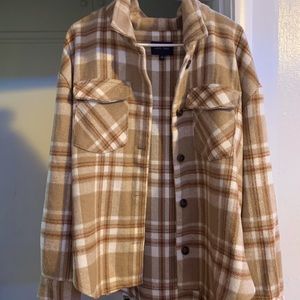 Love Tree Woven Yarn Dye Long Sleeve Shacket